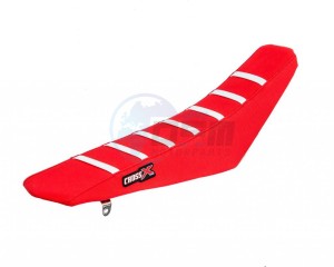 Product image: Crossx - M110-3RRW - Saddle Cover HONDA CRF 250 04-09 CRFX 250 04-16 CRF 450 05-08 CRFX 450 05-16 TOP RED- SIDE RED-STRIPES WHITE (M1-3RRW) 