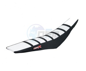 Product image: Crossx - M214-3WBB - Saddle Cover  KAWASAKI KX 125 03-07 KX 250 03-07 TOP WHITE- SIDE BLACK-STRIPES BLACK (M214-3WBB) 