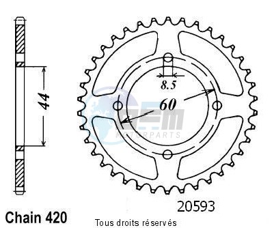 Product image: Sifam - 20593CZ52 - Chain wheel rear Dtr 50 Vitesse / X-li Chain wheel rear 4 mounting holes Type 420/Z52  0