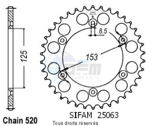Product image: Sifam - 25063CZ51 - Chain wheel rear Honda 125/250/500 Cr Type 520/Z51 