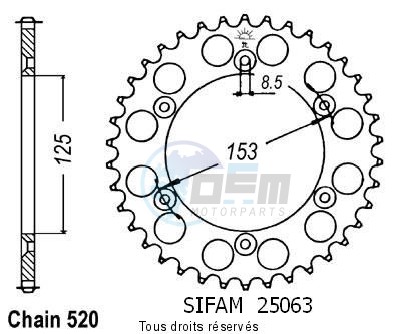 Product image: Sifam - 25063CZ51 - Chain wheel rear Honda 125/250/500 Cr Type 520/Z51  0