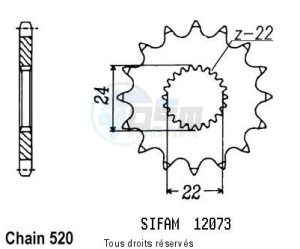 Product image: Sifam - 12073CZ16 - Sprocket Rs 125 Extrema 93-00   12073cz   16 teeth   TYPE : 520 