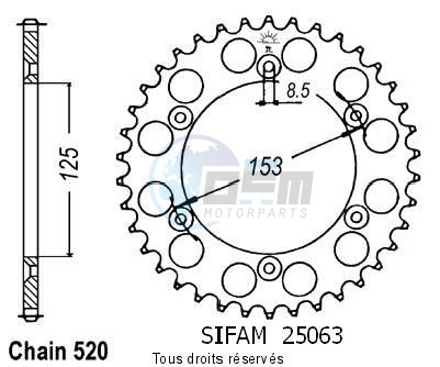 Product image: Sifam - 25063AZ53 - Chain wheel rear Honda 125/250/500 Cr Type 520/Z53  0