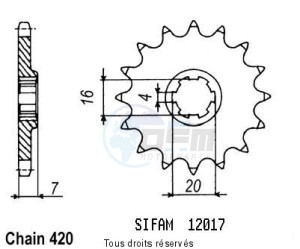 Product image: Sifam - 12017CZ11 - Sprocket Suzuki 50 Rmx/Smx -02   12017cz   11 teeth   TYPE : 420 