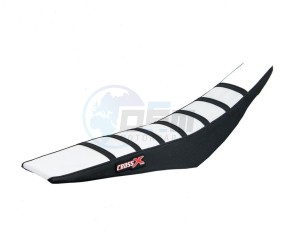 Product image: Crossx - M411-3WBB - Saddle Cover YAMAHA YZF 250 06-09 YZF 450 06-09 WRF 250 07-14 WRF 450 06-11 TOP WHITE- SIDE BLACK-STRIPES BLACK (M411-3WBB) 