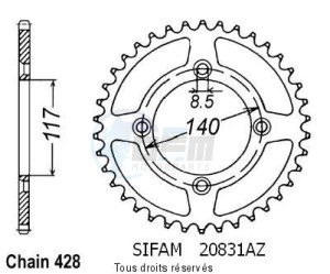 Product image: Sifam - 20831AZ46 - Chain wheel rear Yamaha 80 Yz 1984-1992 Type 428/Z46 