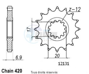 Product image: Sifam - 12131CZ12 - Sprocket Minarelli 50 99-07 420 Engine Minarelli 12131cz   12 teeth   TYPE : 420 