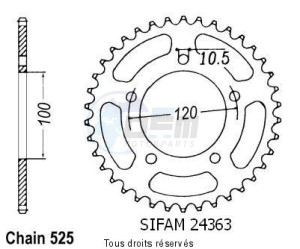Product image: Sifam - 24363CZ44 - Chain wheel rear Aprilia 750 Shiver   Type 525/Z44 