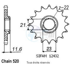 Product image: Sifam - 12432CZ14 - Sprocket Yamaha 250 Ttr 93-04   12432cz   14 teeth   TYPE : 520 