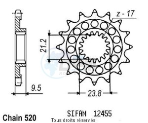 Product image: Sifam - 12455CZ14 - Sprocket Suzuki Rm-z 450 05-   12455cz   14 teeth   TYPE : 520 