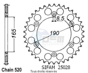 Product image: Sifam - 25028AZ50 - Chain wheel rear KTM 125/250/500 1985-1989 Type 520/Z50 