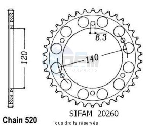 Product image: Sifam - 20260CZ38 - Chain wheel rear Xl 250 R 84-87   Type 520/Z38 