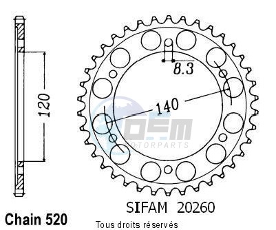 Product image: Sifam - 20260CZ38 - Chain wheel rear Xl 250 R 84-87   Type 520/Z38  0