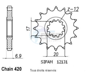 Product image: Sifam - 12131CZ14 - Sprocket Minarelli 50 99-07 420 Engine Minarelli 12131cz   14 teeth   TYPE : 420 