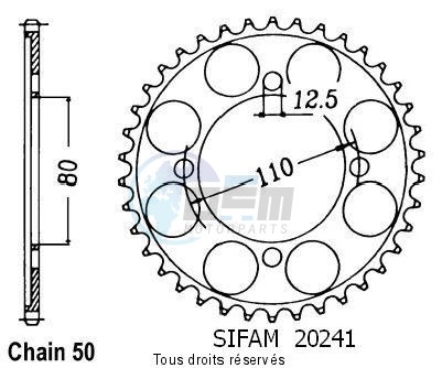 Product image: Sifam - 20241CZ37 - Chain wheel rear Cb 650 S Custom 82   Type 530/Z37  0