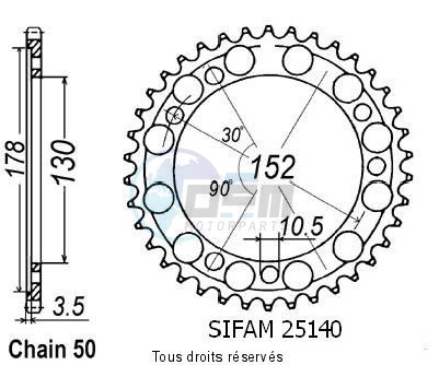 Product image: Sifam - 25140CZ46 - Chain wheel rear 900 Ie Elefant 93-97   Type 530/Z46  0