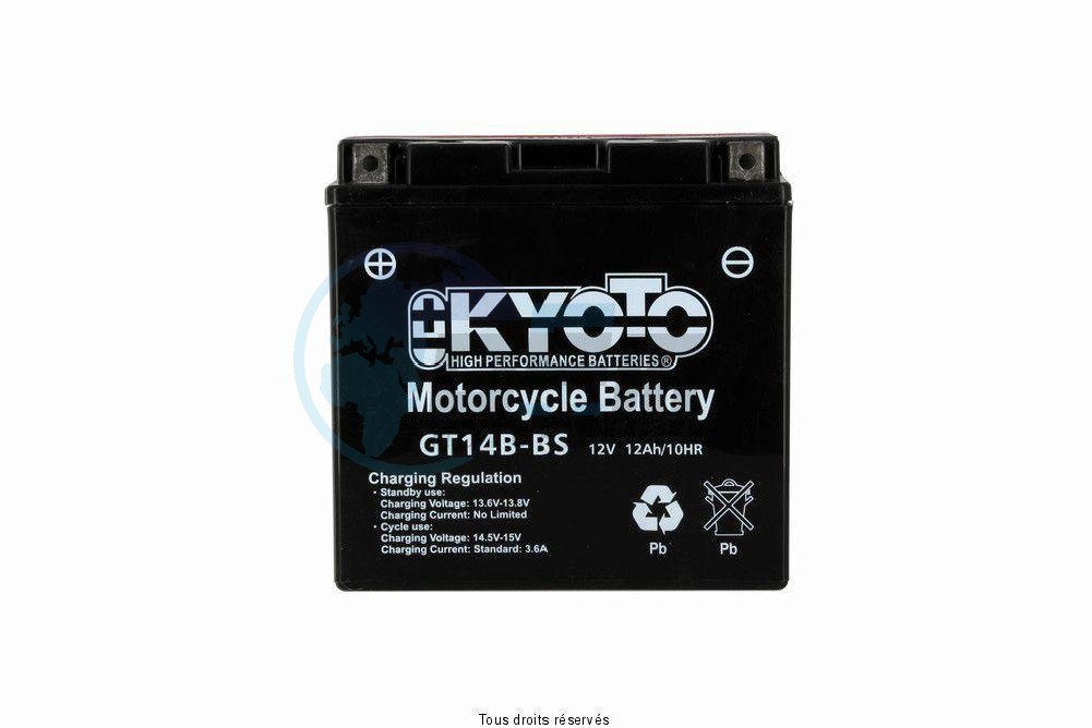 Product image: Kyoto - 712148 - Battery Yt14b-bs - AGM L 150mm  W 70mm  H 145mm 12v 12ah Acid 0.61l  0