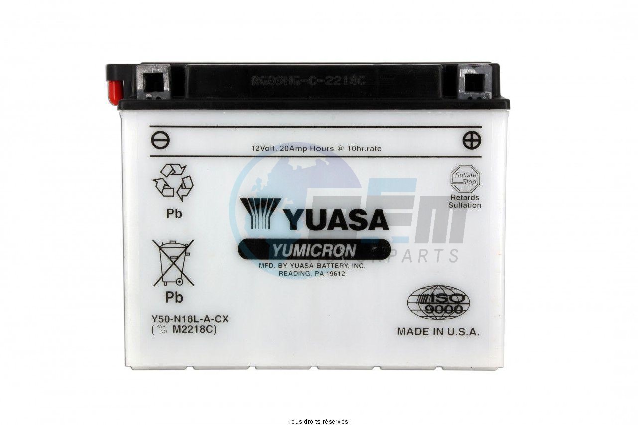 Product image: Yuasa - 812201 - Battery Y50-n18l-a L 206mm  W 91mm  H 164mm 12v 20ah  1