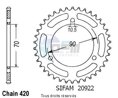 Product image: Sifam - 20922CZ38 - Chain wheel rear Mtx 50 84-90   Type 420/Z38  0