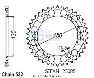 Product image: Sifam - 25085CZ43 - Chain wheel rear Yfz 750 R 93-98   Type 532/Z43 