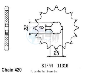 Product image: Sifam - 11310CZ15 - Sprocket Mtx 50 83-85   11310cz   15 teeth   TYPE : 420 