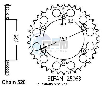 Product image: Sifam - 25063CZ53 - Chain wheel rear Honda 125/250/500 Cr Type 520/Z53  0