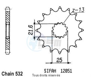 Product image: Sifam - 12051CZ15 - Sprocket Gsx 1100 F 88-96 532 Gsx-R 1100 89-94 12051cz   15 teeth   TYPE : 532 