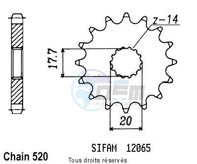 Product image: Sifam - 12065CZ14 - Sprocket Yamaha 125 Yz 1987-1999 12065cz   14 teeth   TYPE : 520  0