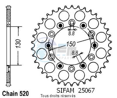 Product image: Sifam - 25067CZ50 - Chain wheel rear Xr 600 R 88-90   Type 520/Z50  0