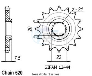 Product image: Sifam - 12444CZ14 - Sprocket Crf 250 X/R 04- 125 Cr 04- 12444cz   14 teeth   TYPE : 520 