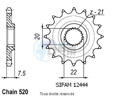 Product image: Sifam - 12444CZ14 - Sprocket Crf 250 X/R 04- 125 Cr 04- 12444cz   14 teeth   TYPE : 520  0