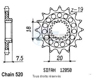 Product image: Sifam - 12050CZ12 - Sprocket Honda 125 Cr 1987-2001 12050cz   12 teeth   TYPE : 520 