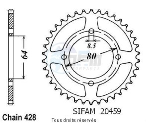 Product image: Sifam - 20459CZ39 - Chain wheel rear Rd 125 Dx 75-77   Type 428/Z39 