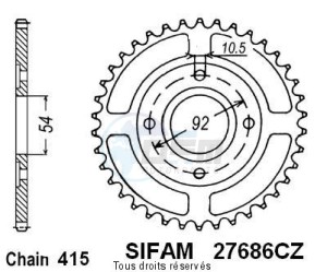 Product image: Sifam - 27686CZ46 - Chain wheel rear Yam Tzr50 / Power 98   Type 415/Z46 