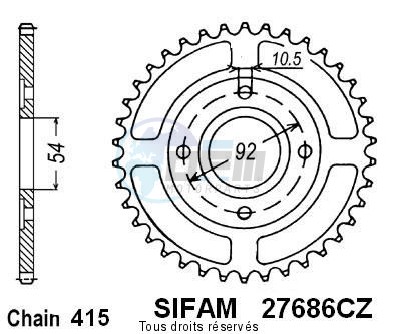Product image: Sifam - 27686CZ46 - Chain wheel rear Yam Tzr50 / Power 98   Type 415/Z46  0