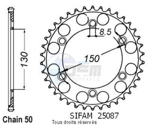 Product image: Sifam - 25087CZ40 - Chain wheel rear Nsr 400 F 85-88   Type 530/Z40 