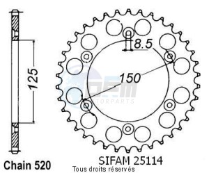 Product image: Sifam - 25114CZ52 - Chain wheel rear KTM Steel 125/250/600 1990-2004 Type 520/Z52 