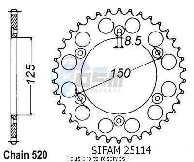 Product image: Sifam - 25114CZ52 - Chain wheel rear KTM Steel 125/250/600 1990-2004 Type 520/Z52  0