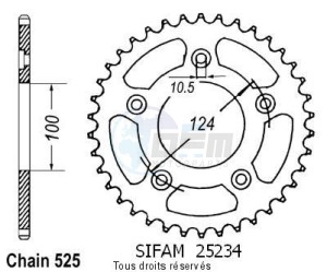 Product image: Sifam - 25234CZ39 - Chain wheel rear Ducati 749 R/S 03-   Type 525/Z39 