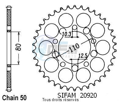Product image: Sifam - 20920CZ43 - Chain wheel rear Cbr 600 F 87-90 Cbx 550 F 82-86 Type 530/Z43  0