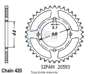 Product image: Sifam - 20593CZ45 - Chain wheel rear Dt 50 R 88-90 Dt 80 Mx 81-83 Type 420/Z45 