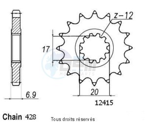 Product image: Sifam - 12415CZ13 - Sprocket Hrd 50 Type 428   12415cz   13 teeth   TYPE : 428 