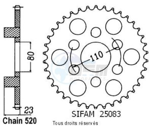 Product image: Sifam - 25083CZ38 - Chain wheel rear 125 Af1 Futura/Europa   Type 520/Z38 
