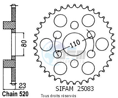 Product image: Sifam - 25083CZ38 - Chain wheel rear 125 Af1 Futura/Europa   Type 520/Z38  0