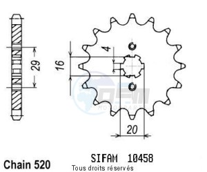 Product image: Sifam - 10458CZ12 - Sprocket Kawasaki Yamaha 125 Kx 1983-1993 10458cz   12 teeth   TYPE : 520 