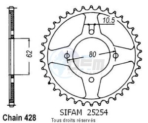Product image: Sifam - 25254CZ49 - Chain wheel rear Tt-r 125  Pts Wheels   Type 428/Z49 