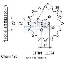 Product image: Sifam - 11994CZ15 - Sprocket St 70 Dax 79-09 Mtx 80 R/S 80-86 11994cz   15 teeth   TYPE : 420 