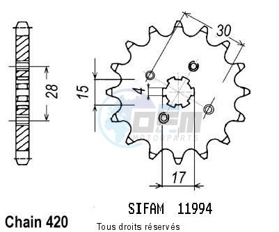 Product image: Sifam - 11994CZ15 - Sprocket St 70 Dax 79-09 Mtx 80 R/S 80-86 11994cz   15 teeth   TYPE : 420  0