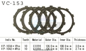 Product image: Kyoto - VC153 - Clutch Plate kit complete Cb250 Rs 80-83   