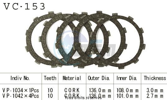 Product image: Kyoto - VC153 - Clutch Plate kit complete Cb250 Rs 80-83    0